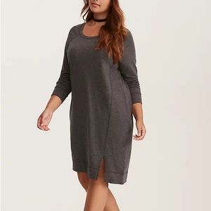 Torrid Grey French Terry Knit Asymmetrical Slit Oversized Sweatshirt Dress